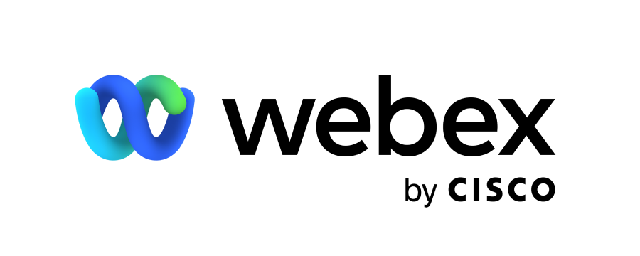 Webex logo featuring a blue and green intertwined icon with the text 'webex by cisco'.